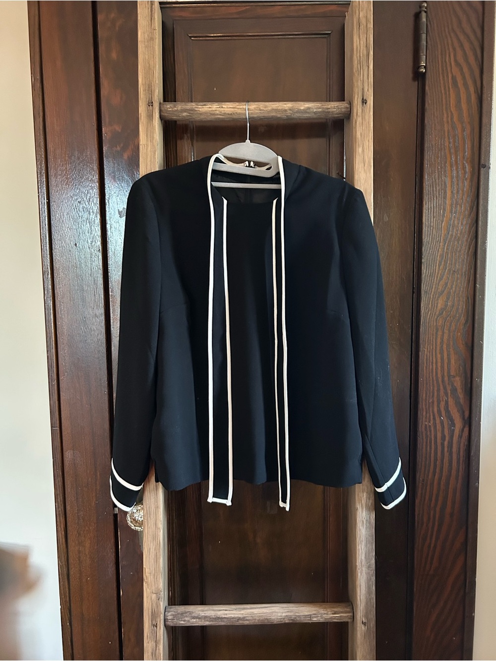 J. Crew Black Blouse with White Trim Tie, NWOT, size 4